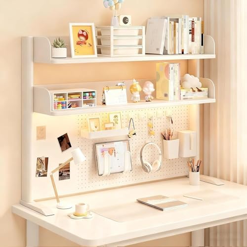 Desktop Bookshelf Organizer, Desktop Bookshelf Adjustable Hutch,Countertop Desk Hutch with Pegboard and Accessories,Storage Organizer Display Rack for Home Office Dorm(White 1,L60xh95cm/23.6x37.4'') by Unknown