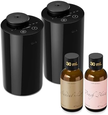 Airversa Waterless Essential Oil Diffuser Starter Kit with 2 x 30mL Fragrance Oil, Battery Operated Mini Scent Air Machine Portable Diffuser for Home Car Office Room, Black AN6 2 Packs Kit by Airversa