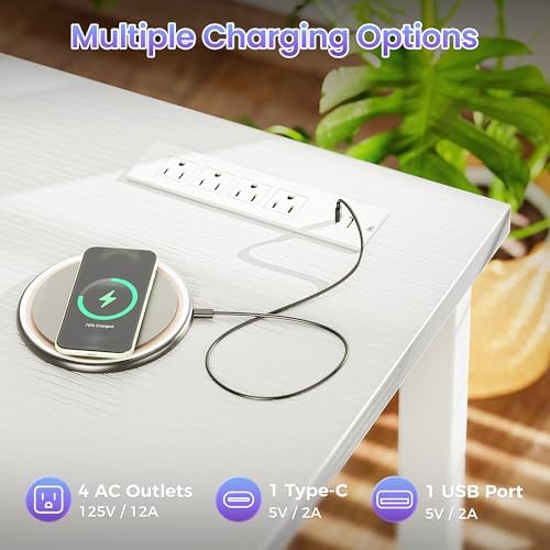 PRAISUN 47 X 20 Inch Computer Desk, Power Outlets, USB-C, White - Image 4