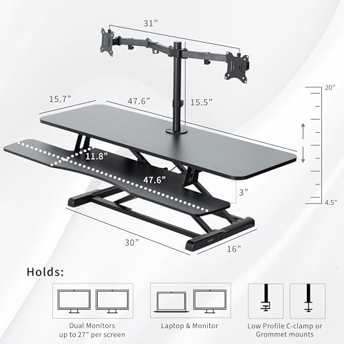 VIVO Black 48 in Standing Desk Converter with Monitor Stand, DESK-V048KB-M2 - Image 3
