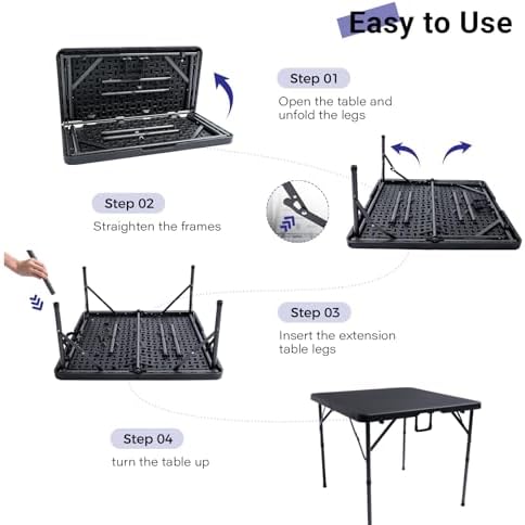 34" Square Folding Card Table,Fold-in-Half Utility Portable Table,Black - Image 5