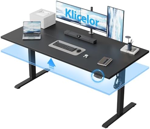 Klicelor 60 Inch Large Electric Standing Desk, Height Adjustable Office Desk, Sit Stand Up Computer Gaming Desk with Memory Preset, Two-Piece Desktop, Black by Klicelor