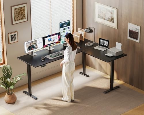 OffiGo 63 Inch Reversible L Shaped Electric Standing Desk, Black - Image 2