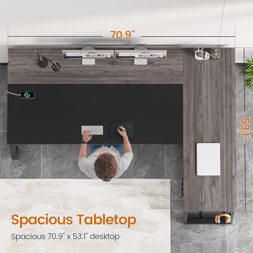 UPOSOJA 71" L Shaped Executive Desk, Office Desk with Storage Drawers - Image 5