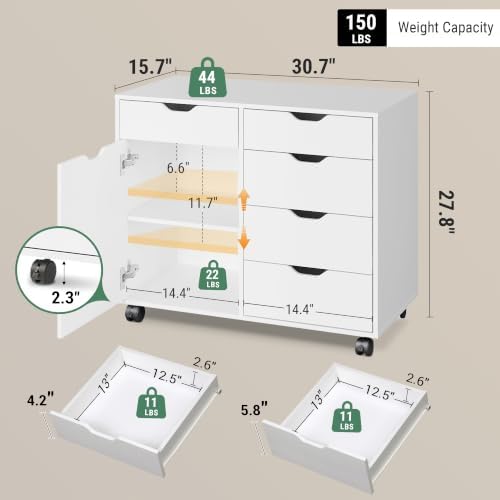 DEVAISE 5-Drawer Wood Office Cabinet, Craft Storage Cabinet, White - Image 3