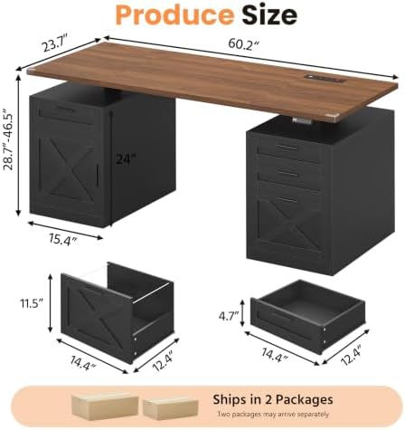 YOMILUVE 60" Farmhouse Electric Standing Desk with Drawers for Home Office - Image 2