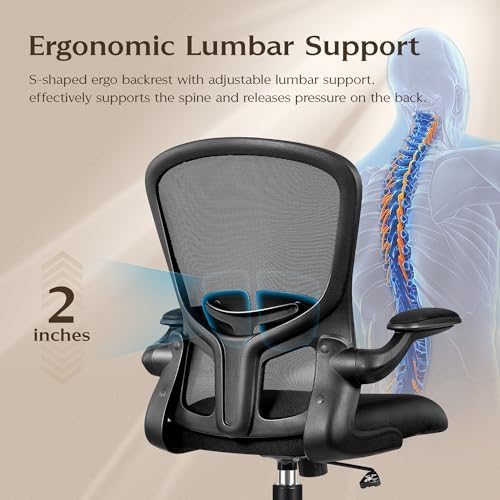 FelixKing Office Desk Chairs, Ergonomic PC Desk Chair with Wheels, Adjustable Lumbar Support and Height, Swivel Computer Chair with Flip-up Armrests, Ergo Mesh Backrest for Working (Black, Pack of 6) - Image 4