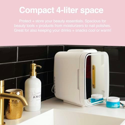Cooluli Glow 4L Mini Skincare Fridge with Mirror & LED Light - Small Refrigerator for Skin Care, Makeup, Food & Drinks - Portable Mini Fridge for Bedroom & Office, 100-240V, White Mirror LED - Image 3