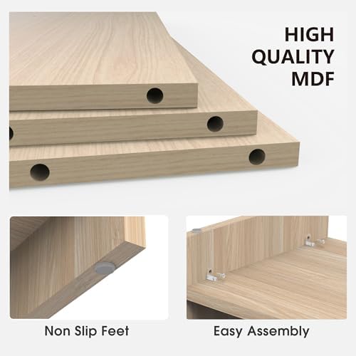 Fenge 31.5 Inch Dual Monitor Stand Riser for Desk, Oak - Image 3