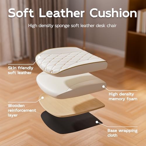 HomeZeer White and Gold Office Chair, Luxury Leather Executive Desk Chair - Image 3