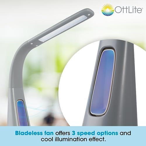 OttLite Cool Breeze LED Desk Lamp with Bladeless Fan, Gray - Image 2