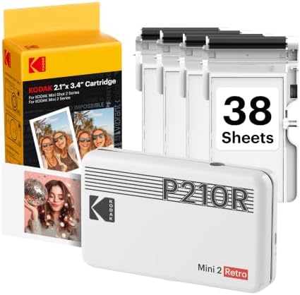 KODAK Mini 2 Retro 2x3 Portable Photo Printer, 4PASS, 38 Sheets, White by Unknown