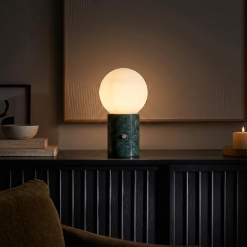 Brightech Kai LED Table Lamp - Bedside Reading Light with Unique Green Marble Base, Modern Desk Lamp, Nightstand Lamp with Ambient Lighting for Bedrooms, Living Room, Den - Modern Globe Lamp Shade - Image 4