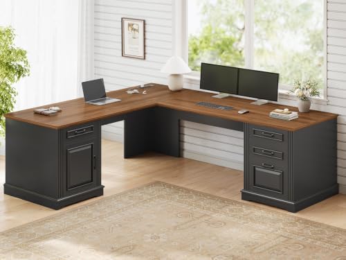Itaar File Drawer and Power Outlet, Computer Corner Desk with Drawers and Storage Cabinet, Workstation for Office Home, Black Brown by Itaar