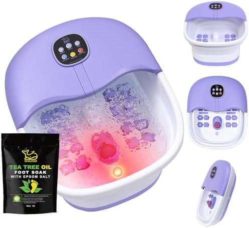 Collapsible Foot Spa Bath Massager with Heat Bubbles and Vibration Massage and Jets, 16oz Tea Tree Oil Foot Soak with Epsom Salt, Foot Bath Basin with Red Light & Remote - Purple by Unknown