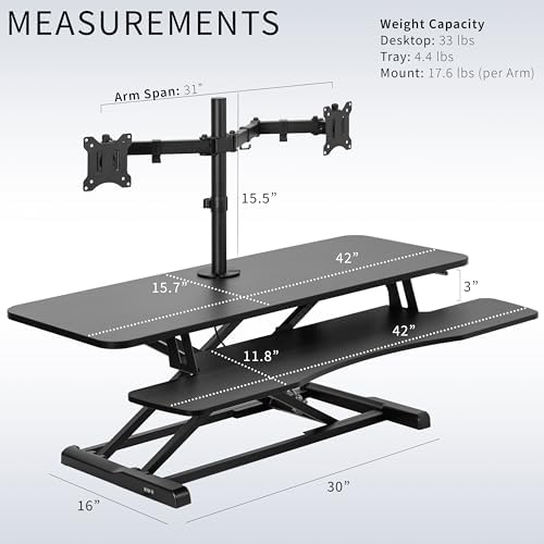 VIVO Black 42 in Standing Desk Converter with Monitor Stand, DESK-V042KB-M2 - Image 3