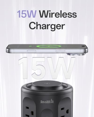 Power Strip with USB Ports,Extension Cord with Multiple Outlets (12AC+3A+2C), 6.5 FT Desk Black Power Strip Tower Charging Station for Home, Office, College Dorm Essentials - Image 3