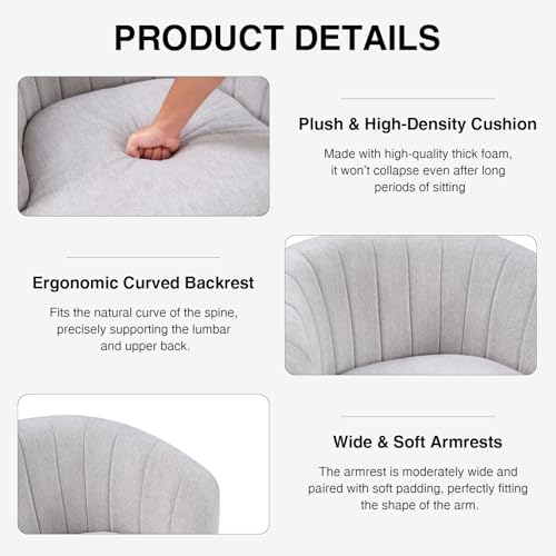 CANMOV Swivel Accent Chair with Armrest Set of 2, Modern 360 Degree Swivel Barrel Chair with Curve Back and Soft Cushion, Comfy Fabric Round Armchair Single Sofa for Living Room, Bedroom,Grey - Image 5