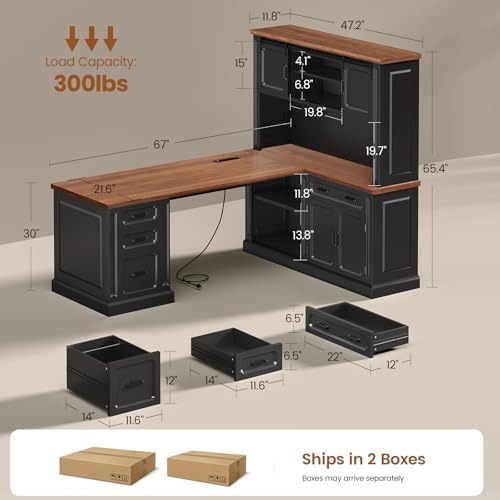 SEDETA 67" Farmhouse Executive L Shaped Desk with Hutch & Storage - Image 2
