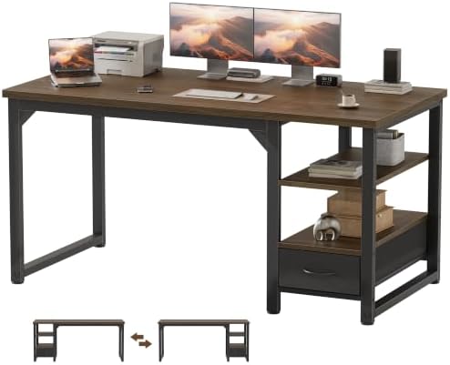 Mericonia 54 in Computer Desk with Drawer, 1" Thick Reversible Office Desk by MERICONIA
