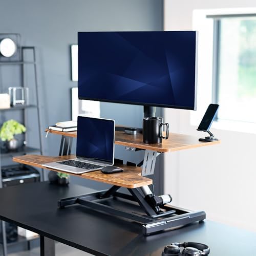 VIVO Vintage Brown 36 inch Electric Desk Converter, DESK-VE36N - Image 2