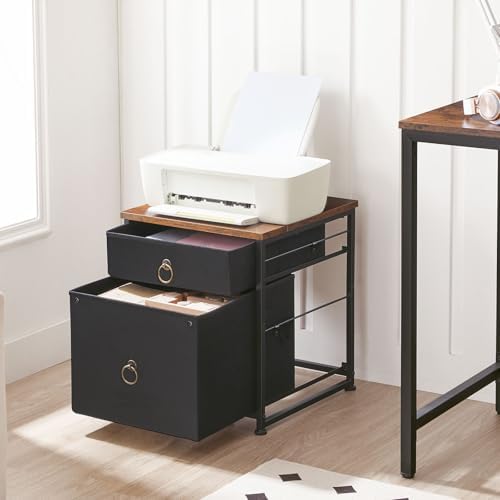 HOOBRO File Cabinet, 2-Drawer Vertical Mobile Office Cabinet, Rolling Printer Stand, for A4/Letter Size Files, Nonwovens Drawer, for Home Office, Rustic Brown and Black BFK21WJ01 - Image 5