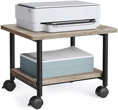 VASAGLE 2-Tier Printer Stand with Locking Wheels, Under Desk Printer Table by VASAGLEbySONGMICSHOME