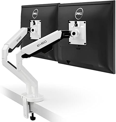 EVEO Premium Dual Monitor Mount 14"-35” Dual Monitor Arm VESA Bracket Adjustable Height Gas Spring Dual Monitor Stand, Screen Full Motion Dual Monitor Arm-Computer Monitor Stand for 2 Screens - White by EVEO