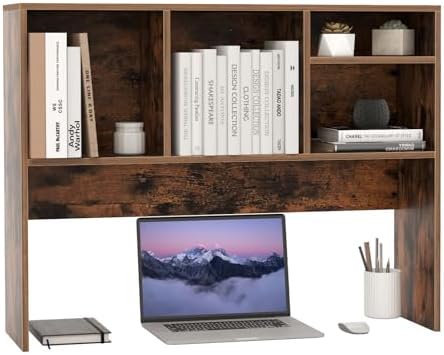 Moccha Desktop Bookshelf, 2-Tier Countertop Storage Hutch, Wood Storage Rack Display Shelf with 4 Shelves for Computer Desk, Multipurpose Desk Organizer Desk Hutch for Home Office Dorm (Coffee) by LDAILY
