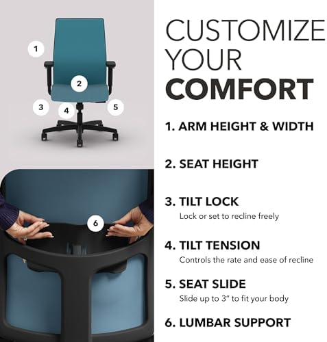 HON Ignition 2.0 Ergonomic Office Chair, Lumbar Support, Desk Chair, Sky - Image 3