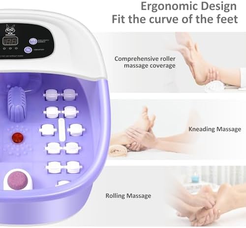 Foot Spa Bath Massager with Heat Bubbles and Vibration Massage and Jets, 16 OZ Calming Lavender Foot Soak with Epsom Salt, Foot Soaker with Red Light, 22 Massage Rollers, Adjustable Temp - Purple - Image 6