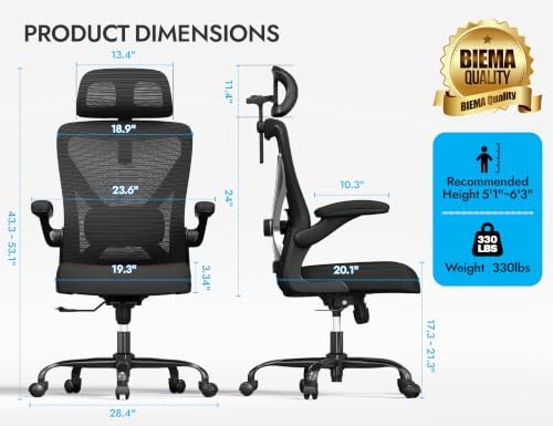 Black Ergonomic Office Chair: Mesh Desk Chair Comfy with Headrest& Lumbar - Image 2