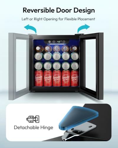 EUHOMY 48 Can Mini Fridge, 1.3 Cu.ft Beverage Refrigerator with Glass Door - Image 6