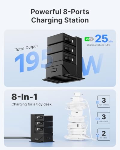 Gitryin Tower Charging Station for Nightstand, 120W Retractable Charger - Image 4