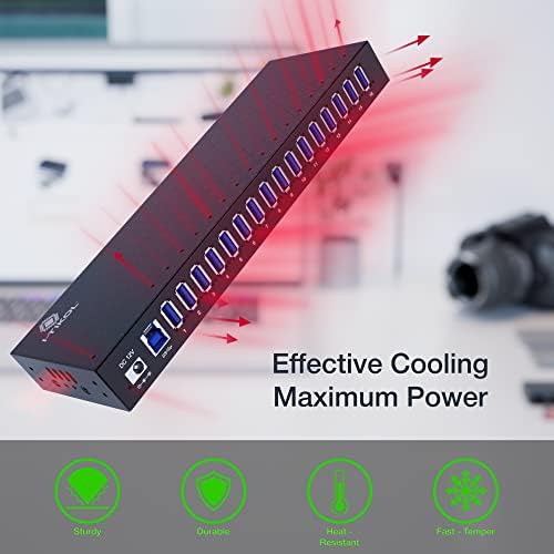 USB 3 0 Hub - 16 Ports Powered USB Hub - Desktop USB Expander Hub - up to 5Gbps High-Speed USB Splitter for Multiple Devices - Aluminum Alloy Multiple USB Hub w/AC Adapter for Laptop Phone Tablet PC - Image 5