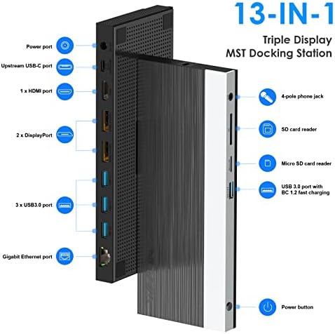 WAVLINK USB C Docking Station,13-in-1 Triple Display Type C Hub Adapter with HDMI,2 DisplayPort,Ethernet,4 USB 3.0,USB-C,SD/TF Card Reader,Phone Jack,DC Jack, PD 100W for Mac Windows and More - Image 2