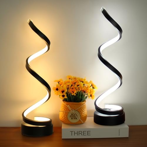 Modern Table Lamp Set of 2, Dimmable Spiral Desk Lamps for Bedside, 12W LED with 3 Color & 10 Brightness Levels, Perfect for Bedroom & Living Room (Black) - Image 2