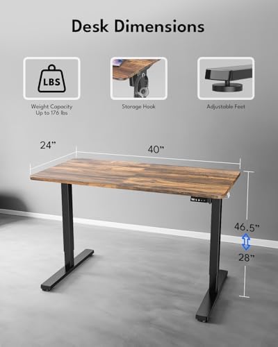 Electric Standing Desk, Gaming Desk, 40 x 24 Inch, Rustic Brown - Image 2