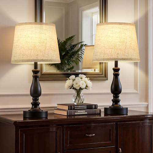 EJIAXIN Table Lamp Set of 2-19" Small Bedside Lamps Modern Lamp for Bedroom Living Room Lamps for Night Stands - Desk Lamps for Home Office End Tables Nightstand Lamps with Beige Linen Shades - Image 6
