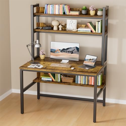 Aquzee Computer Desk with Hutch, 55 Inch Desk with Shelves - Image 2