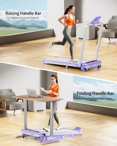 Folding Walking Pad with 15% Incline/RGB Light/Dual Screen Display, 3.5HP Treadmills for Home, Portable Walking Pad Treadmill with Handle Bar and 4 Adjustable Incline, 350lbs Capacity, Smart App - Image 7