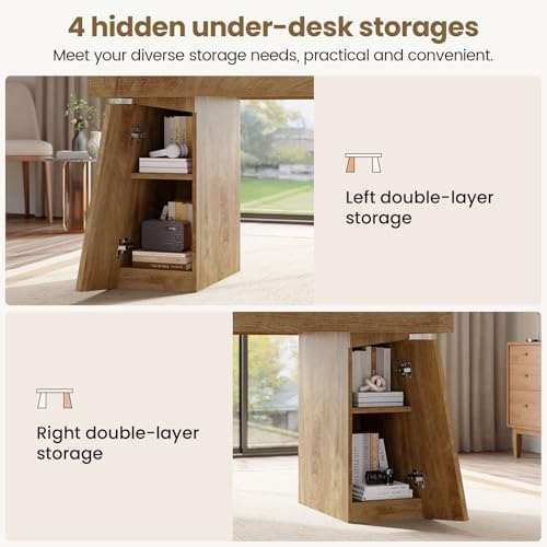55" Wood Executive Desk with Storage, Home Office Desk - Image 4