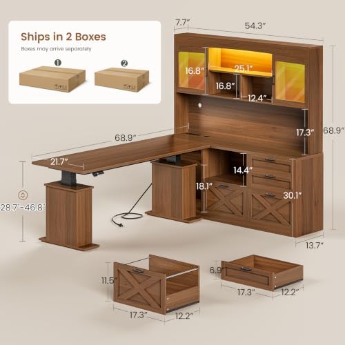 SEDETA 69" L Shaped Standing Desk with 4 Drawers, Storage Bookshelf - Image 2