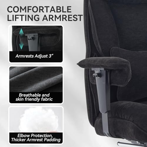 Efomao Executive Office Chair 400lbs, Black Fabric Big and Tall Desk Chair - Image 5