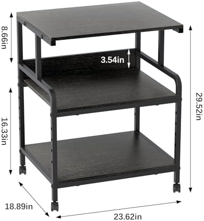 Arbuxzuy Large Printer Stand with Storage Shelf, 23.6" W x 18.9" D Printer Cart with Wheels, 3 Tier Mobile Printer Table for Home Office,Stands for Heat Press Scanner Fax (Black) - Image 4