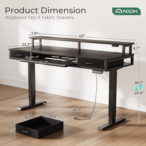 AODK 63 Inch Electric Standing Desk with Drawers & Keyboard Tray, Black - Image 3