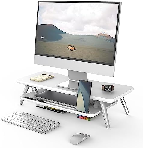 Fenge Monitor Stand Riser, Wooden Desk Shelf with 2-Tier Storage by Fenge