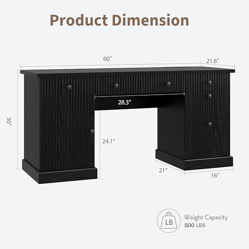 Garvee 60" Office Desk with Storage & Drawers for Home Office, Black - Image 2