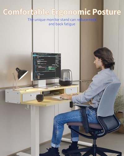 YIHAYO Electric Standing Desk with Drawers, 55 x 24 Inches Adjustable Desk with Storage Shelf, Stand Up Desk with Splice Board, Computer Table for Home Office, White Frame/Natural Top - Image 6