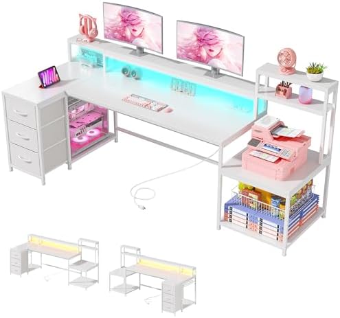 EnHomee71 White L Shaped Desk with Drawers,Printer Shelf for Home Office by EnHomee